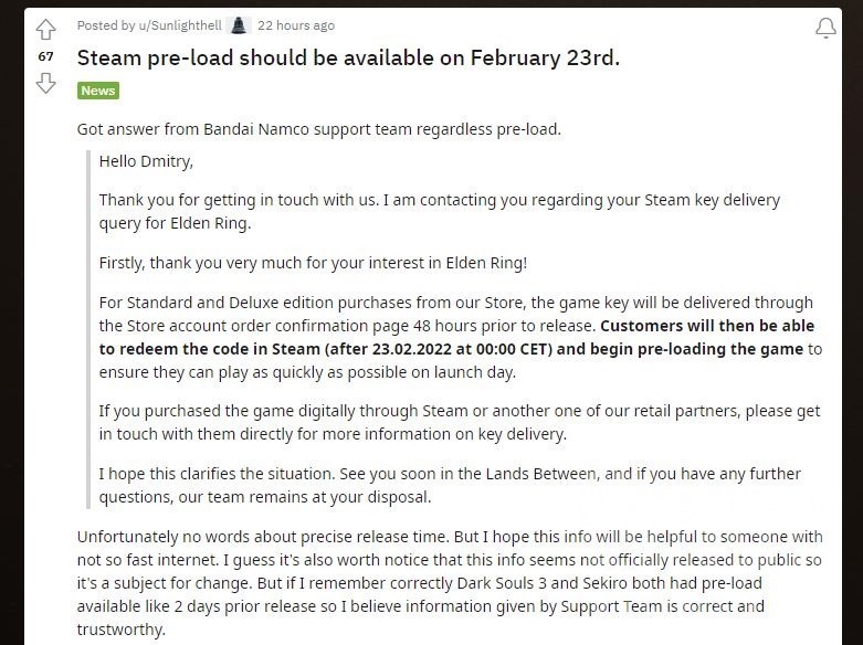 《艾尔登法环》PC版预载时间公布 最低配置需求公布