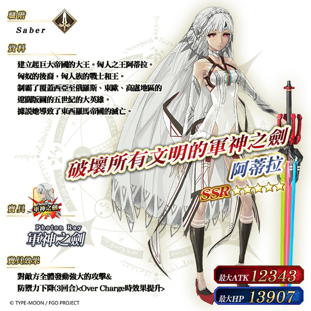 《FGO》繁中版的「阿蒂拉」的最大HP和ATK是多少？