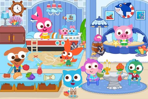 泡泡兔小鎮：公寓 - 房間畫畫塗色拼圖小遊戲