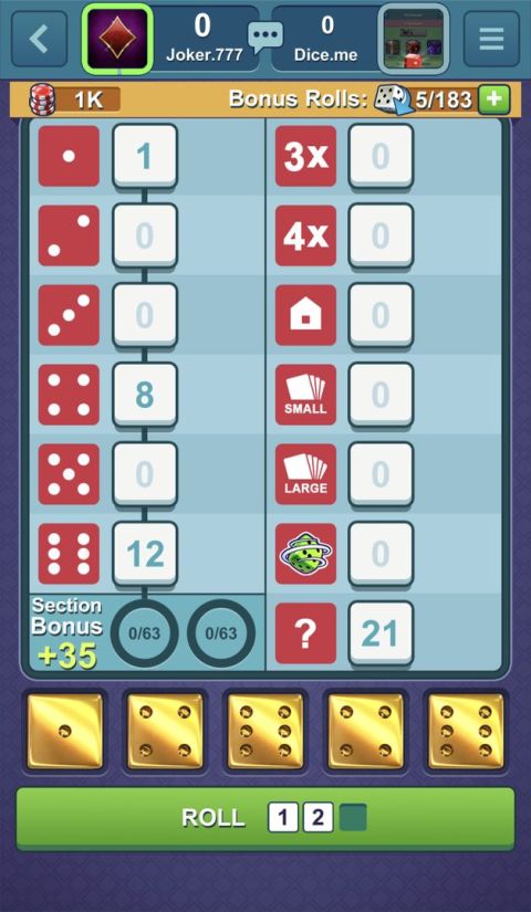 Dice-n-Roll online Yatzy